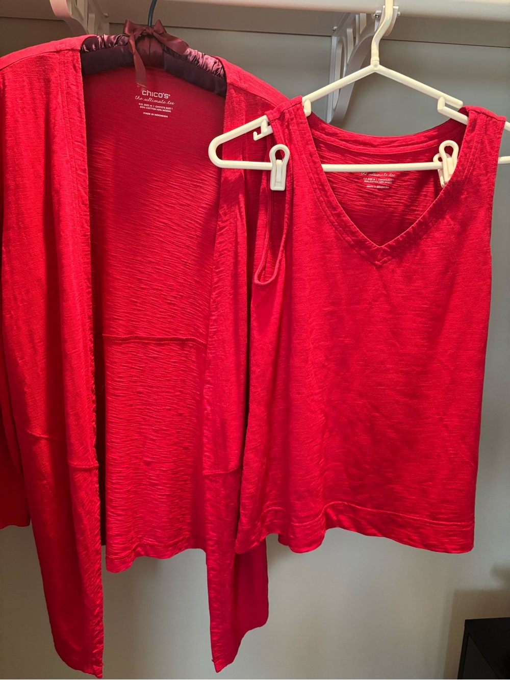 Chico's Bright Red V-Neck Tank with Open Front Cardigan Set